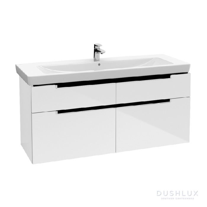 Фото Villeroy&Boch Subway 2.0, Тумба подвесная под раковину, 1 x коробка с аксессуарами 2, 4 выдвижных отделения, 128.7x59x44.9см., с раковиной