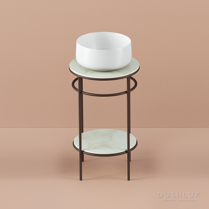 Фото Artceram Vogue Металлическая структура Ø44хh72,5см с раковиной, с мраморной столешницей и полочкой, цвет: moka/белый