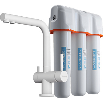 Omoikiri Nagano-P + Pure drop Lite Смеситель для кухни, на 1 отв., излив: 26.5см., в комплекте с фильтром, цвет: белый