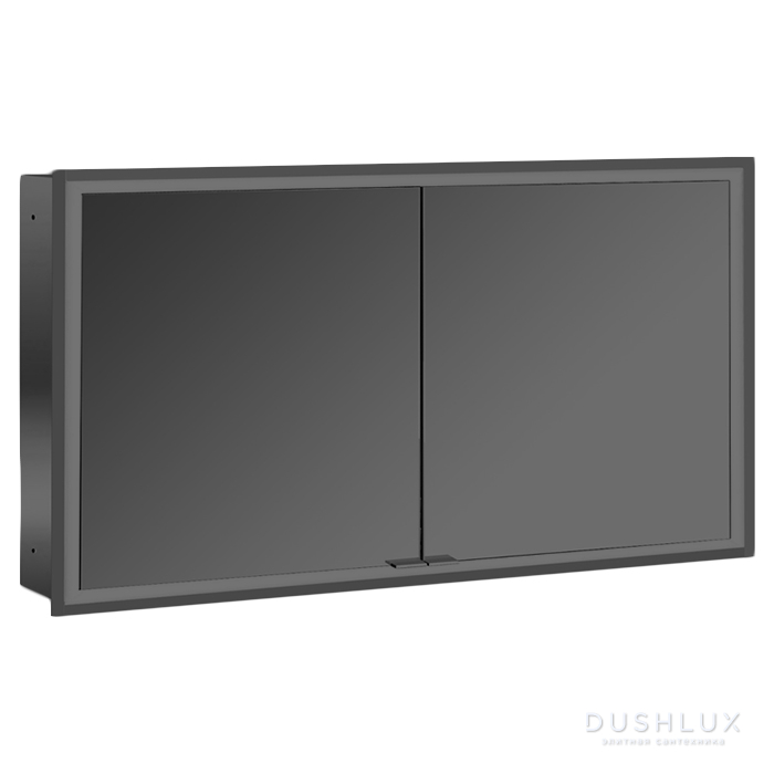 Фото EMCO Prime Зеркальный шкаф 130x70см., с подсветкой, встраиваемый, 2 двери, 2 полки, розетка, цвет: черный