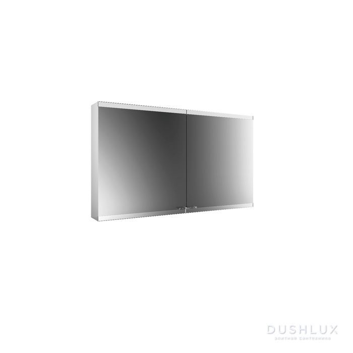 Фото EMCO Evo Зеркальный шкаф 120x70см., с подсветкой, навесной, 2 двери, 2 полки, розетка, цвет: алюминий