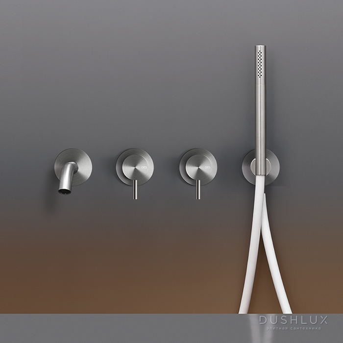Фото CEA Design MILO360 Смеситель для ванны, настенный, с ручным душем, цвет: нержавеющая сталь/белый