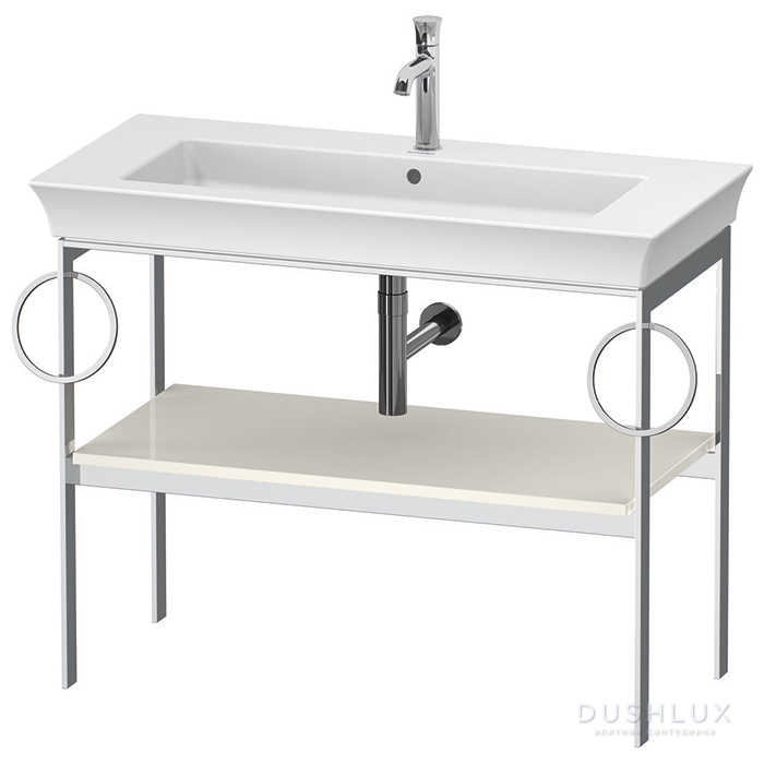 Фото Duravit White Tulip Металлическая консоль 98.4x45x76 см, напольная, 1 дерев. полка, 2 п/держ., цвет: Nordic White HighGloss