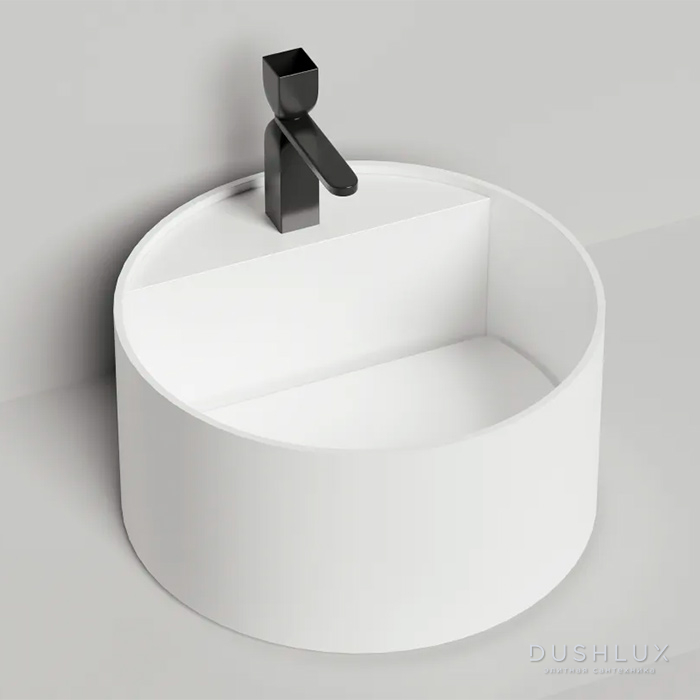 Фото Salini Armonia Round Top 02 Раковина напольная 45x45x25см., с 1 отв. материал: S-Stone, цвет: белый матовый