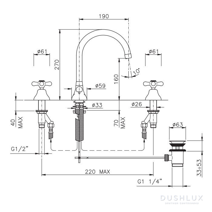 Nicolazzi Nuova Brenta Смеситель для раковины на 3 отверстия, с высоким ...