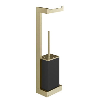Gessi Inverso Accessories Стойка с держателем туалетной бумаги и ершиком черным, подвесная, цвет: Brass Brushed PVD