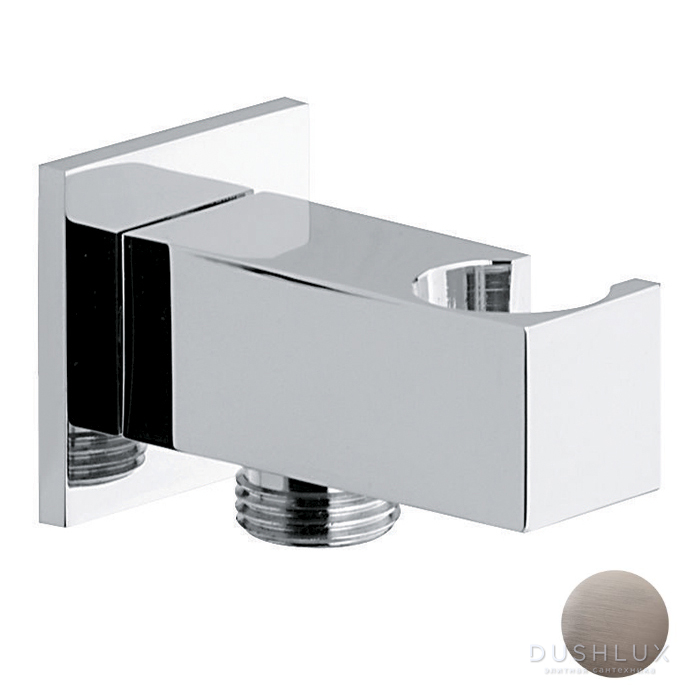 Фото Emmevi Шланговое подключение, настенное, квадратное, латунь, М1/2"xМ1/2", цвет: никель брашированный
