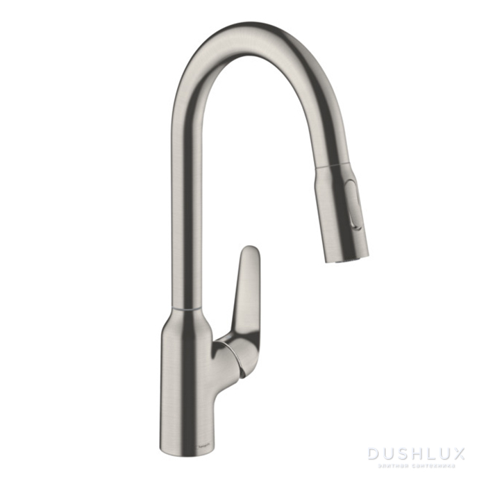 Фото Hansgrohe Focus M42 Кухонный смеситель на 1 отв, однорычажный, поворотный излив 224мм с вытяжным душем, 2jet, h134мм, цвет: под сталь