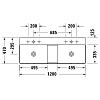 Duravit DuraSquare Раковина подвесная 120х47см, с отметками на 2 отв., двойная, без перелива, с покрытием WonderGliss, цвет: белый