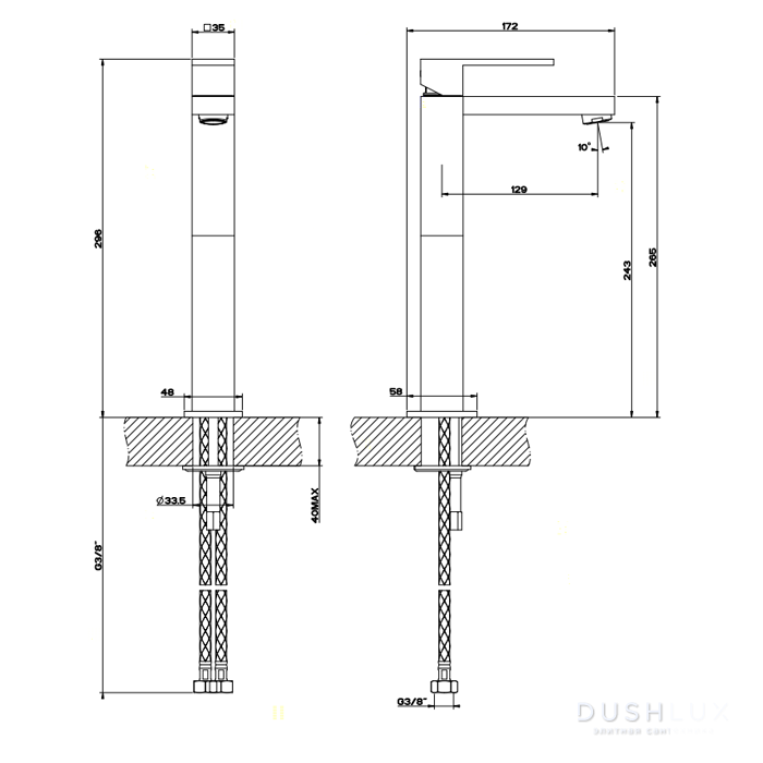 Gessi Rettangolo Смеситель для раковины с высоким изливом 128мм, цвет ...