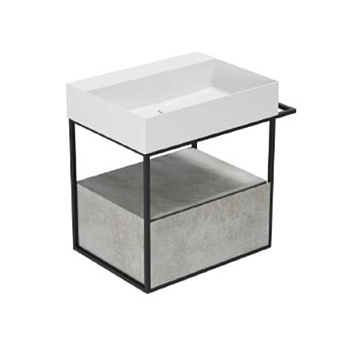 Azzurra Elegance Squared Структура под раковину 68x44.5x52см., 1 ящик, полотенцедержатель, цвет: черный матовый/Cement