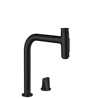 Hansgrohe Metris Select Кухонный смеситель, на 2 отв, с вытяжным изливом 2jet, цвет: черный матовый