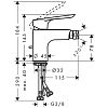 Hansgrohe Logis E Смеситель для биде на 1 отв. с донным клапаном, излив 115мм, h78мм, цвет: хром