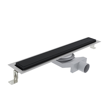 Plumberia Selection Трап душевой PS IN-TILE 6x70см., 2устор. накладка из нерж. стали, комбинир. затвор с горизонт. выпуском Ду 50мм., 40л/мин., цвет: черный матовый
