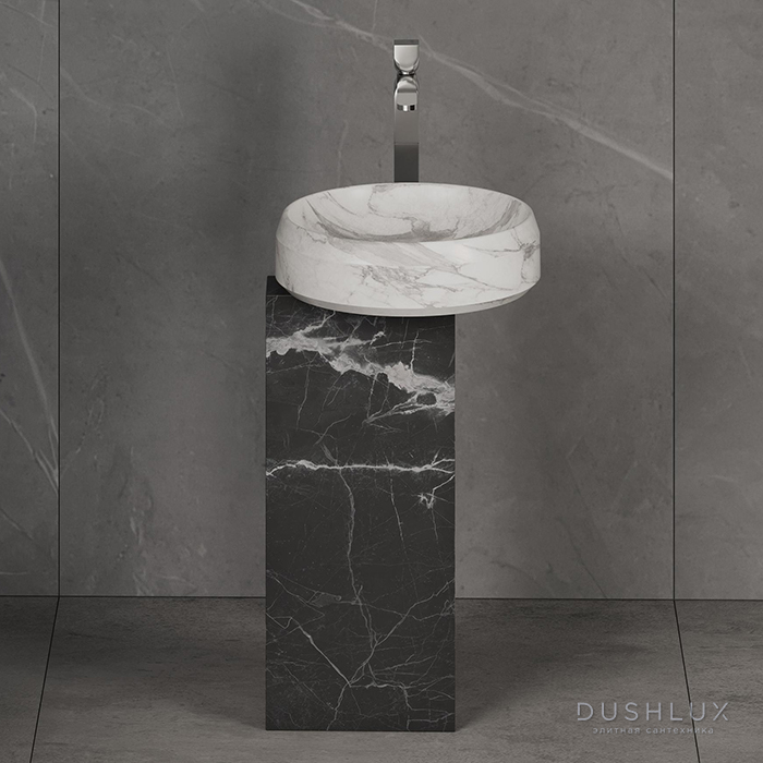 Фото Dea Design Marble Marsala Раковина 46.5x46.5x90см., напольная, без отв., мрамор, цвет: White Cararra/Black Marquina