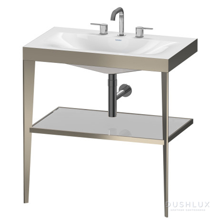 Фото Duravit XViu Консоль напольная, 80x48x85см с полкой, с раковиной без перелива, 3 отв., цвет: champagne matt/crome