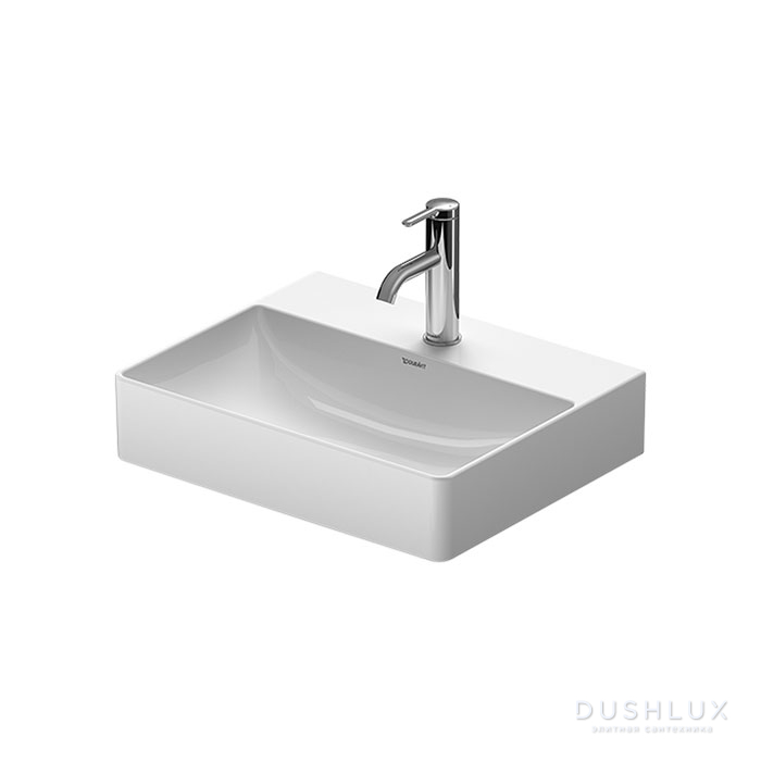 Фото Duravit DuraSquare Раковина накладная 50x40см, без перелива, 2 отв., WonderGliss, цвет: белый